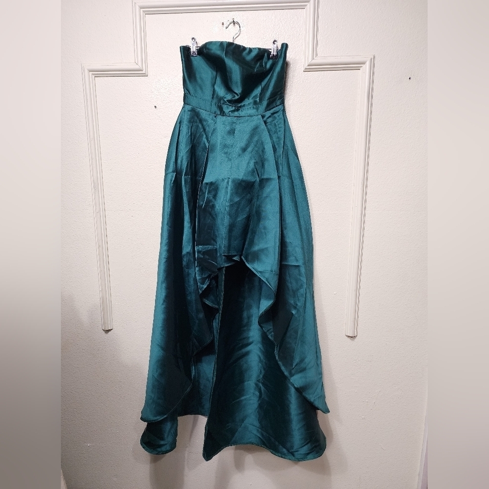 Lulus Broadway Show Emerald Green Strapless High-Low Maxi Dress S Wedding Party - Picture 6 of 9